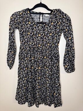 Floral Long-Sleeve Black & Yellow Dress